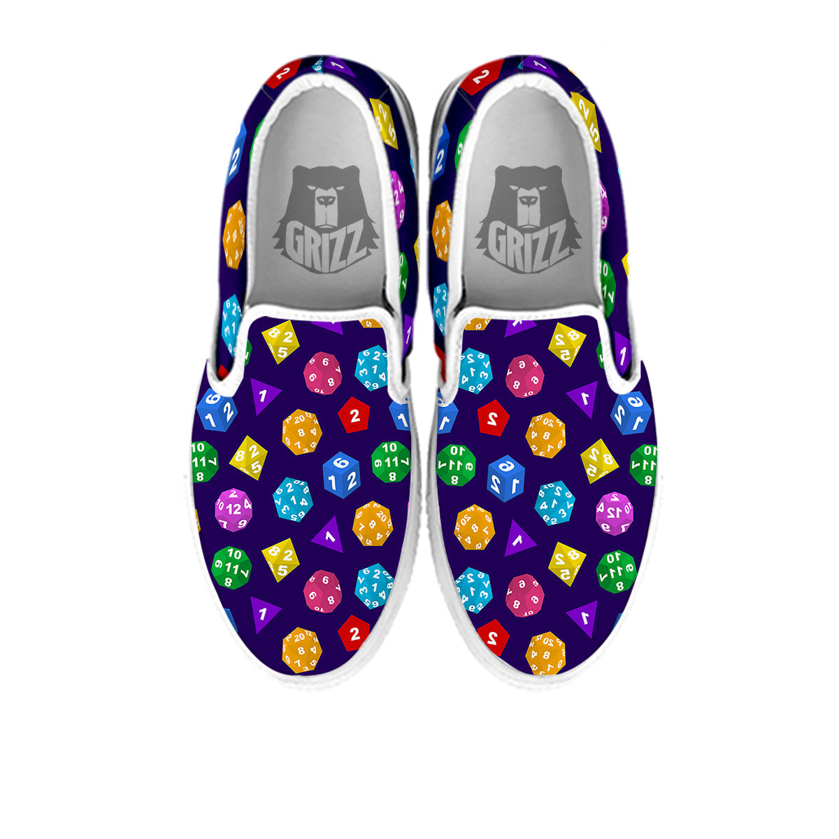 Polyhedron Dice Colorful Print Pattern White Slip On Shoes-grizzshop