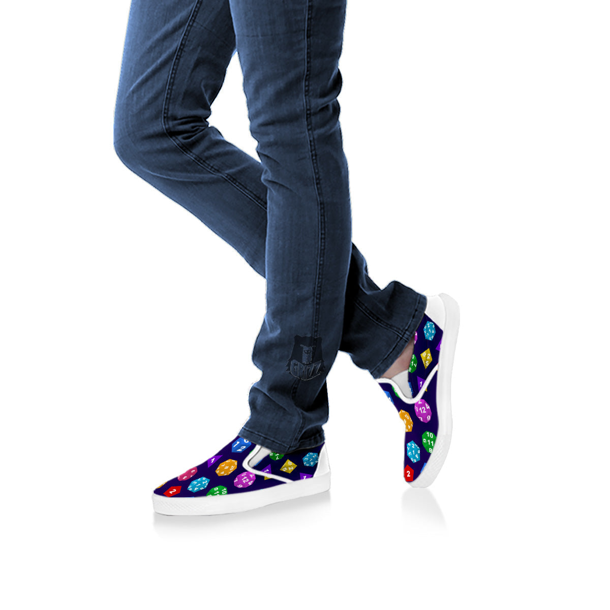 Polyhedron Dice Colorful Print Pattern White Slip On Shoes-grizzshop