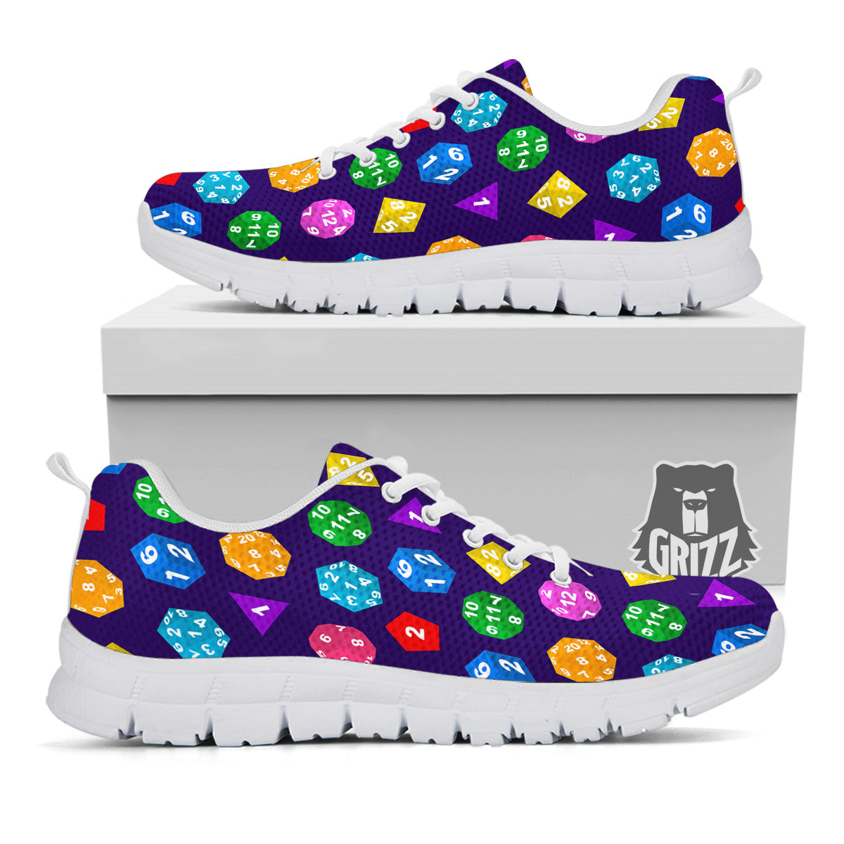 Polyhedron Dice Colorful Print Pattern White Sneaker-grizzshop