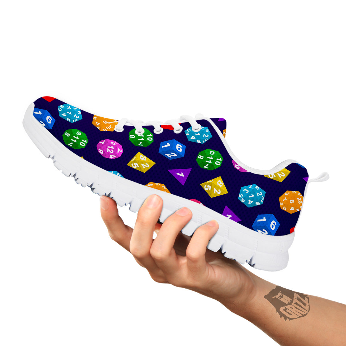 Polyhedron Dice Colorful Print Pattern White Sneaker-grizzshop