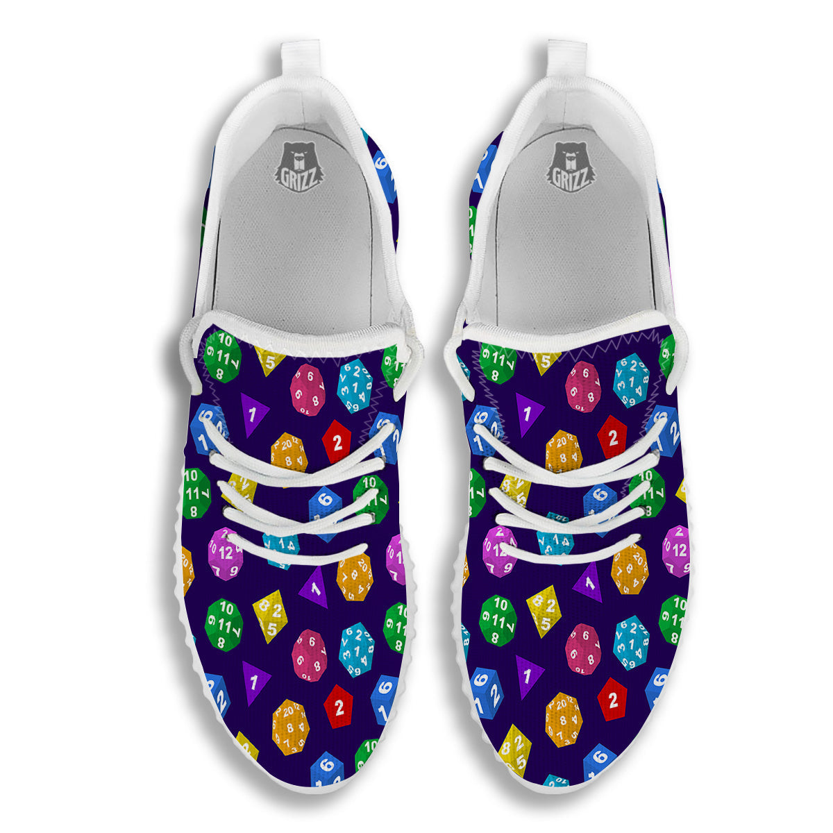 Polyhedron Dice Colorful Print Pattern White Walking Shoes-grizzshop