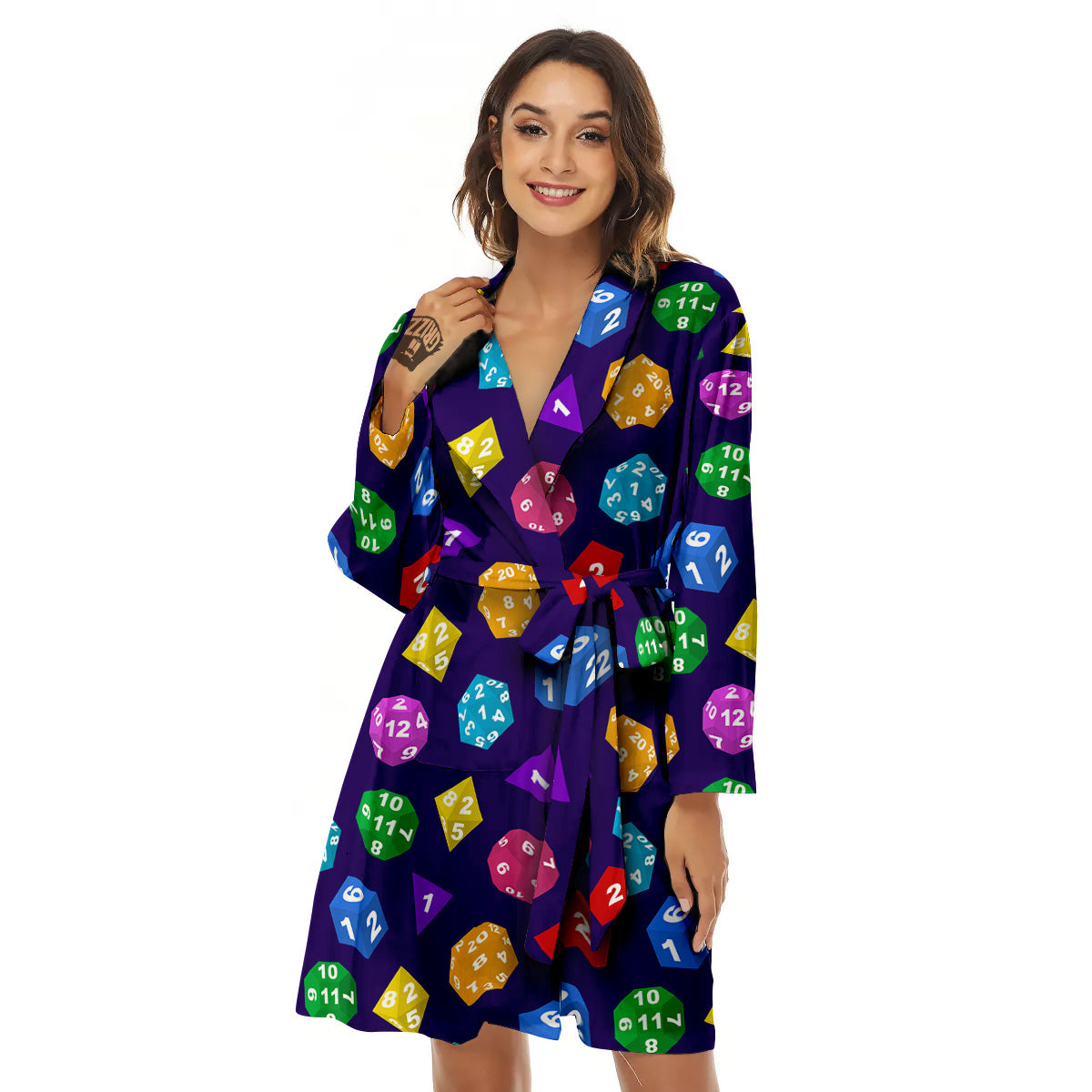 Polyhedron Dice Colorful Print Pattern Women's Robe-grizzshop