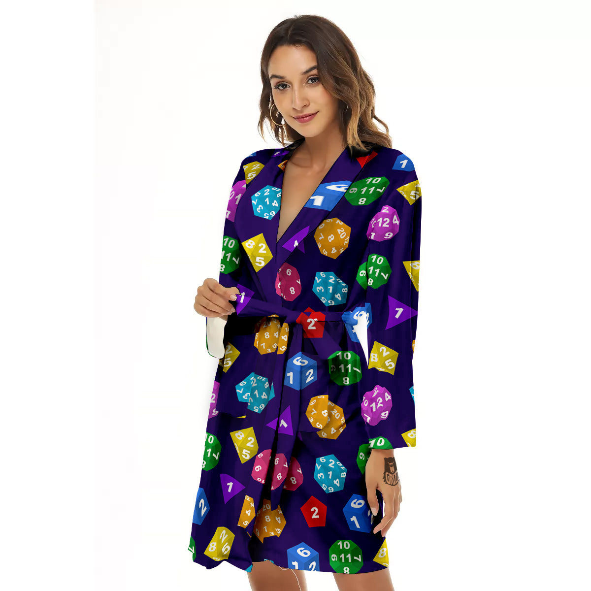 Polyhedron Dice Colorful Print Pattern Women's Robe-grizzshop