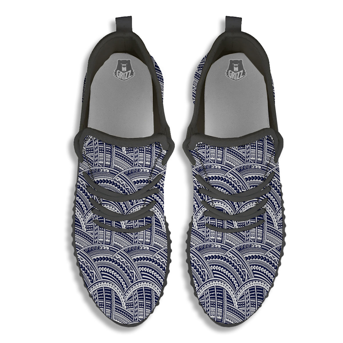 Polynesian Tattoo Blue Maori Print Black Walking Shoes-grizzshop