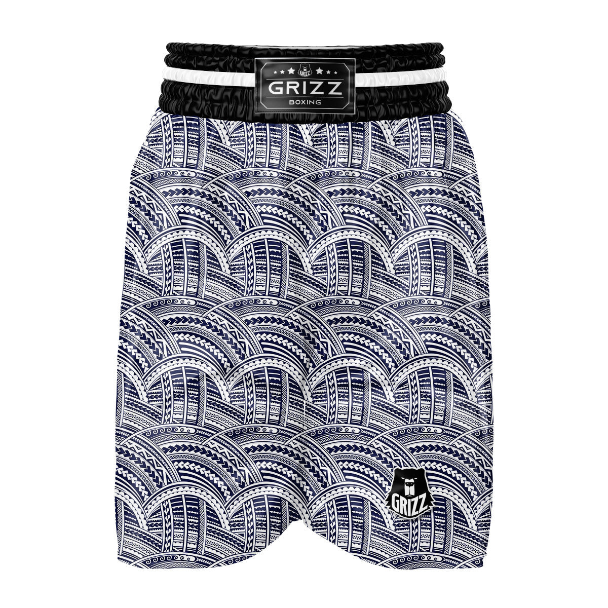 Polynesian Tattoo Blue Maori Print Boxing Shorts-grizzshop