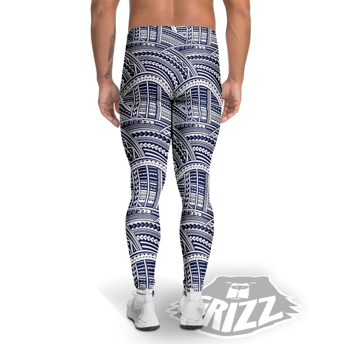 Polynesian Tattoo Blue Maori Print Men's Leggings-grizzshop