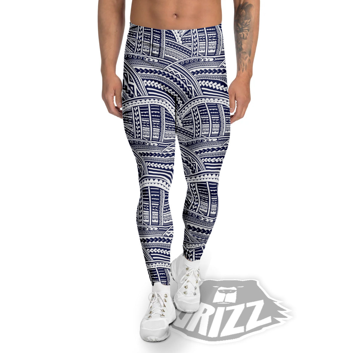 Polynesian Tattoo Blue Maori Print Men's Leggings-grizzshop