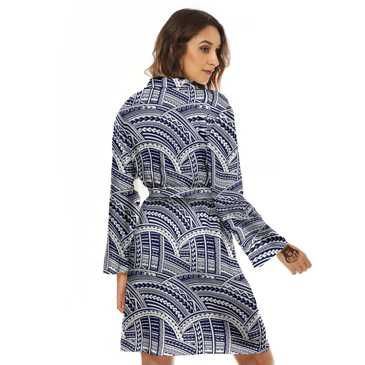 Polynesian Tattoo Blue Maori Print Women's Robe-grizzshop