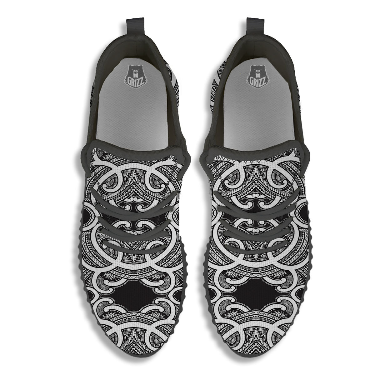 Polynesian Tattoo White And Black Print Black Walking Shoes-grizzshop