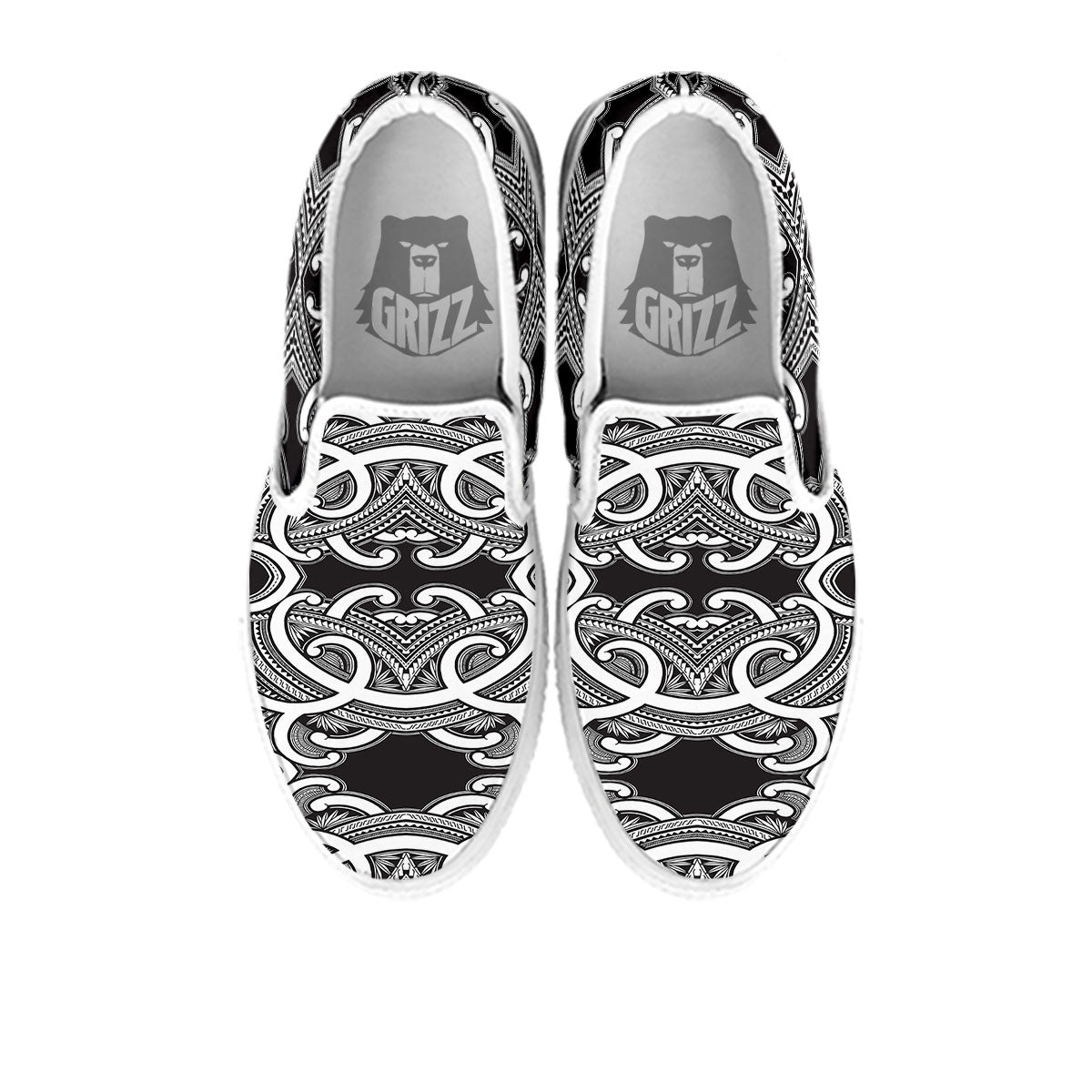 Polynesian Tattoo White And Black Print White Slip On Shoes-grizzshop