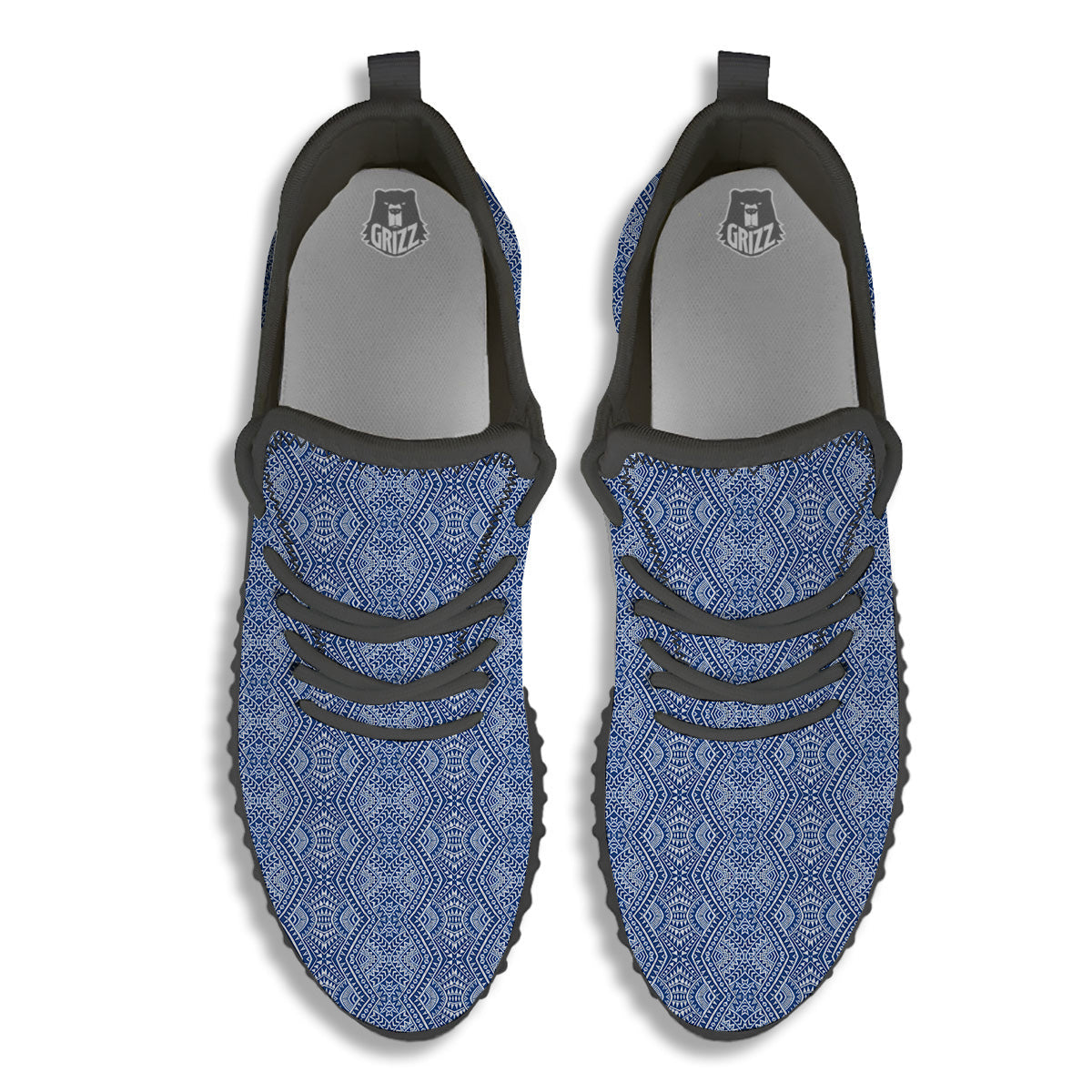 Polynesian Tribal Blue Maori Print Black Walking Shoes-grizzshop