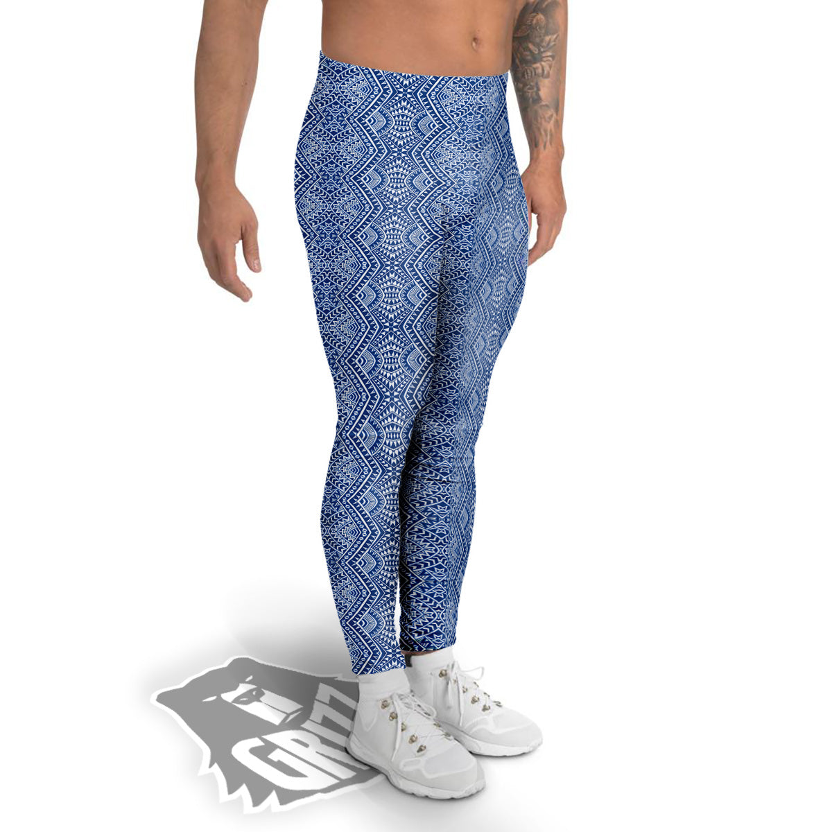 Polynesian Tribal Blue Maori Print Men's Leggings-grizzshop