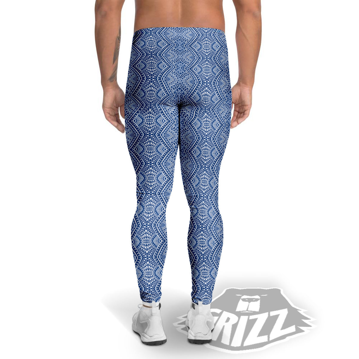 Polynesian Tribal Blue Maori Print Men's Leggings-grizzshop