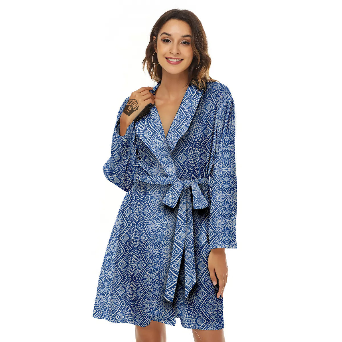 Polynesian Tribal Blue Maori Print Women's Robe-grizzshop