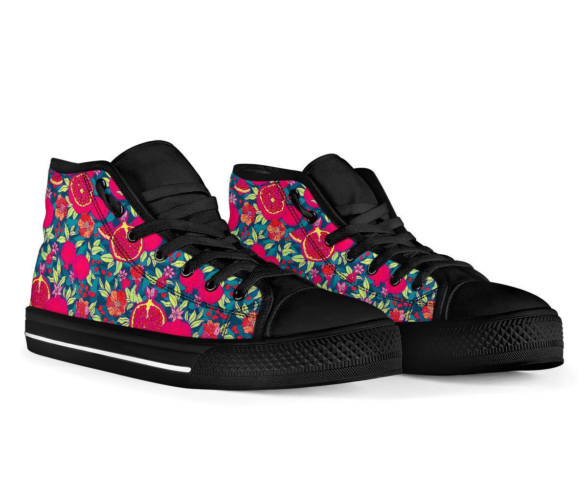 Pomegranate Floral Pattern Print Men Women's High Top Shoes-grizzshop