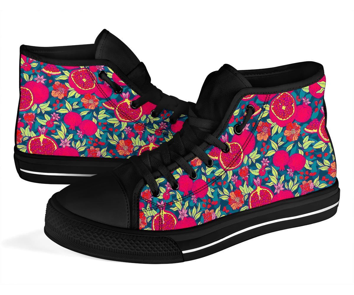 Pomegranate Floral Pattern Print Men Women's High Top Shoes-grizzshop