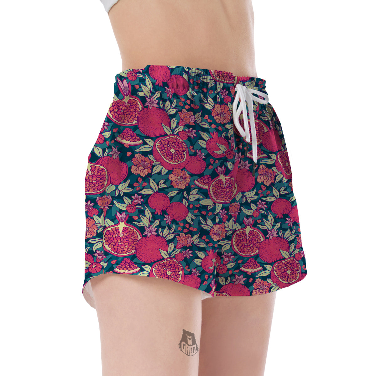 Pomegranate Floral Pattern Print Women's Shorts-grizzshop