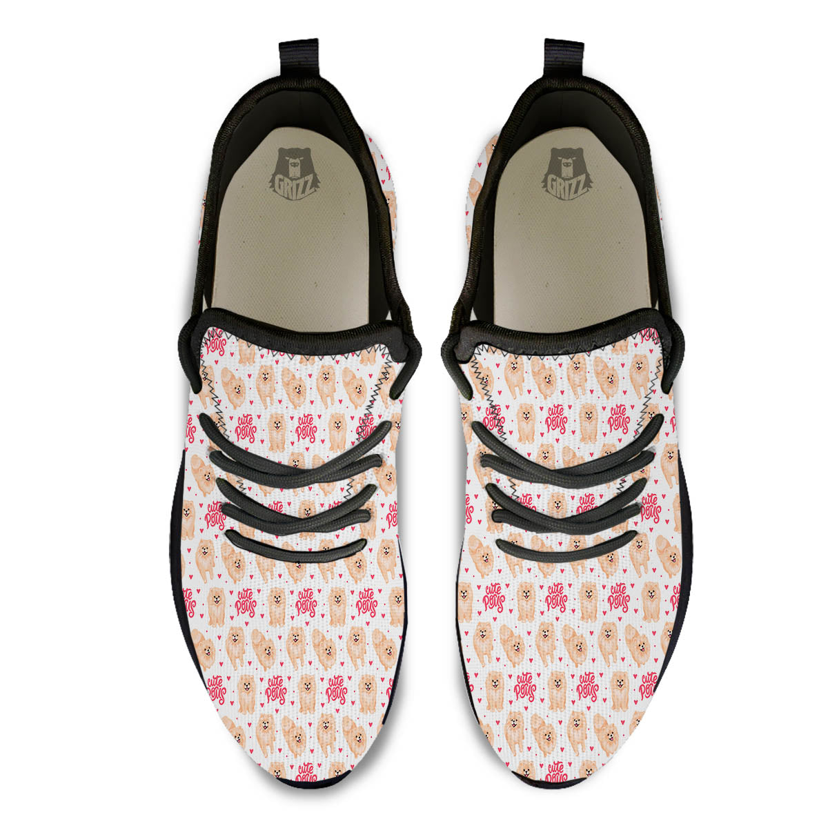 Pomeranian Cartoon Print Pattern Black Athletic Shoes-grizzshop