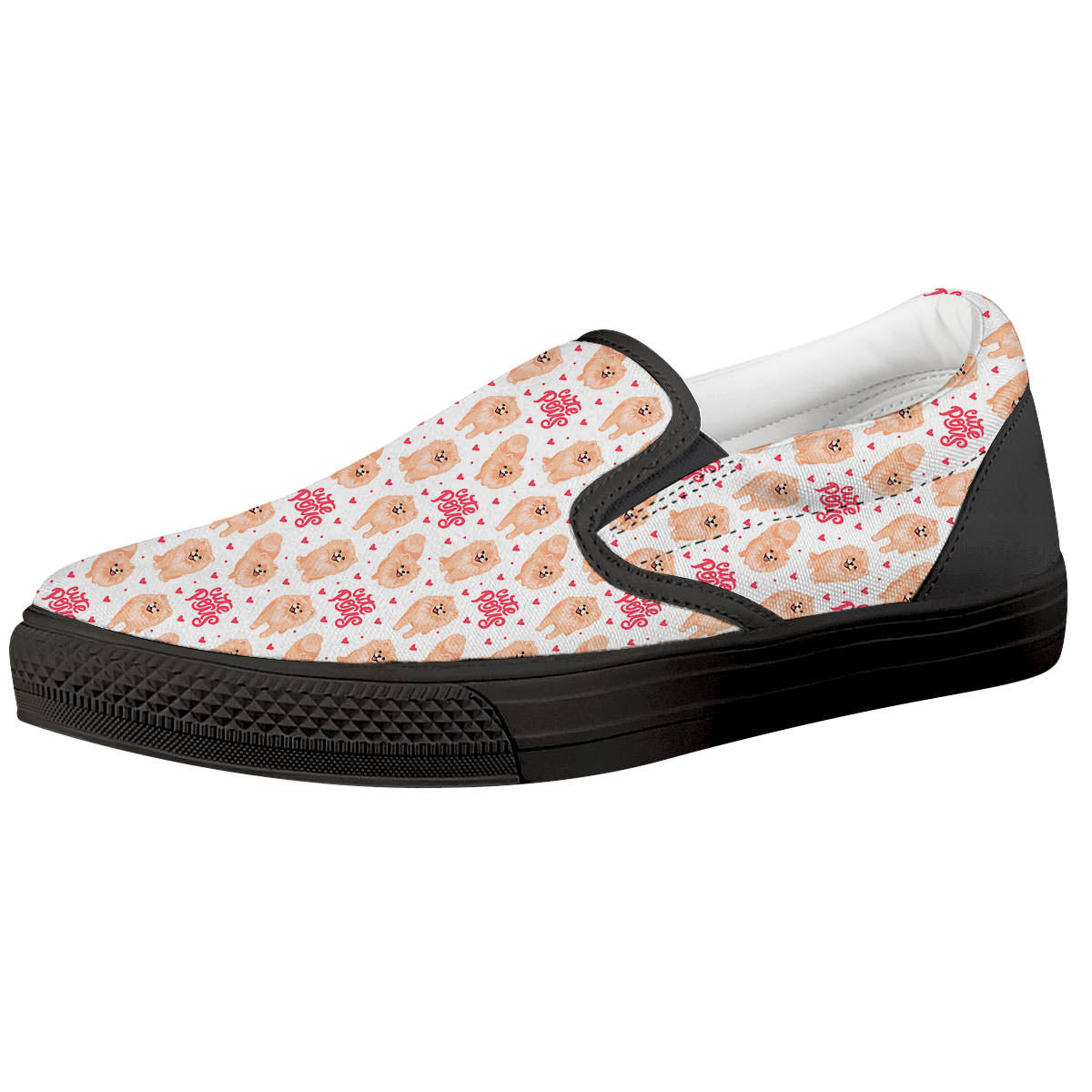 Pomeranian Cartoon Print Pattern Black Slip On Shoes-grizzshop