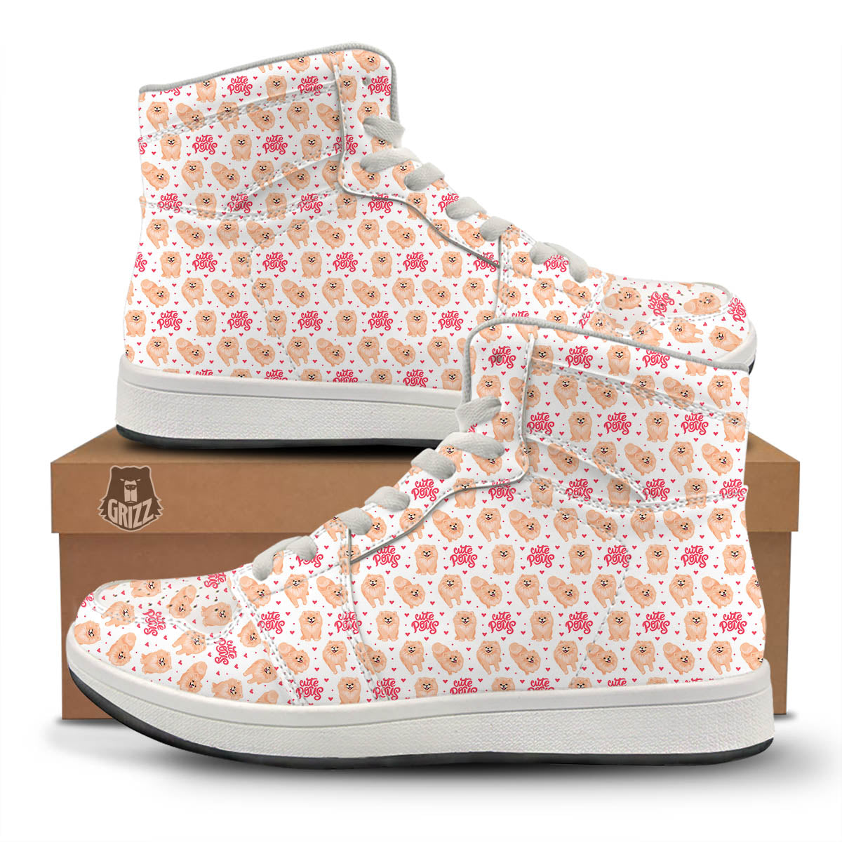Pomeranian Cartoon Print Pattern High Top Sneakers-grizzshop