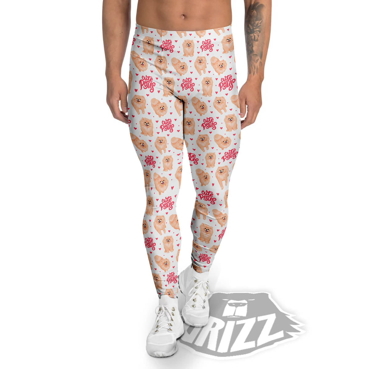 Pomeranian Cartoon Print Pattern Men's Leggings-grizzshop