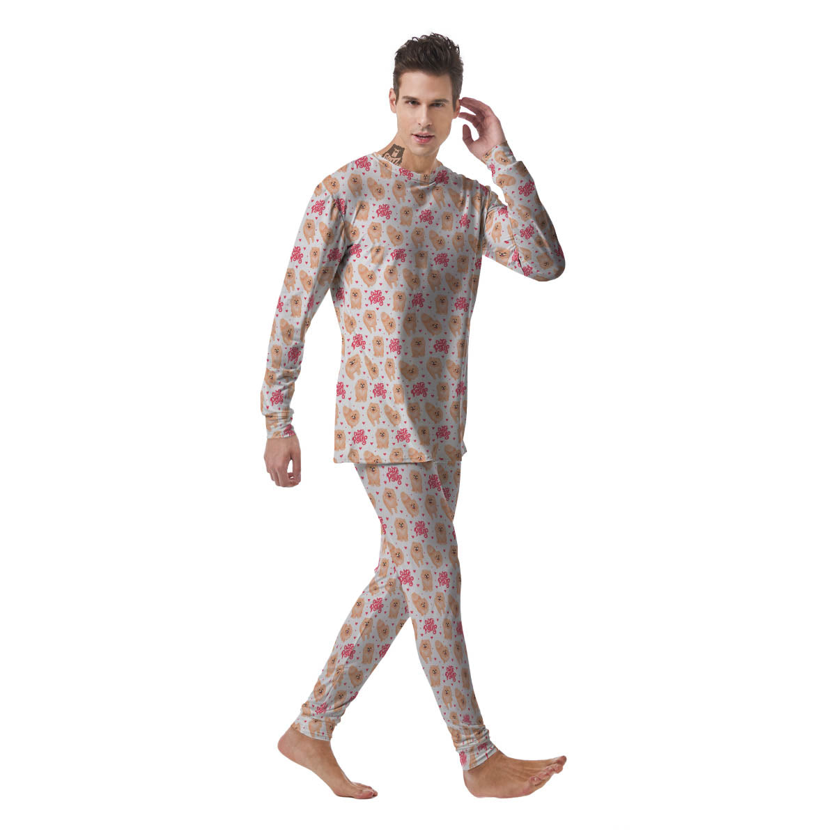 Pomeranian Cartoon Print Pattern Men's Pajamas-grizzshop