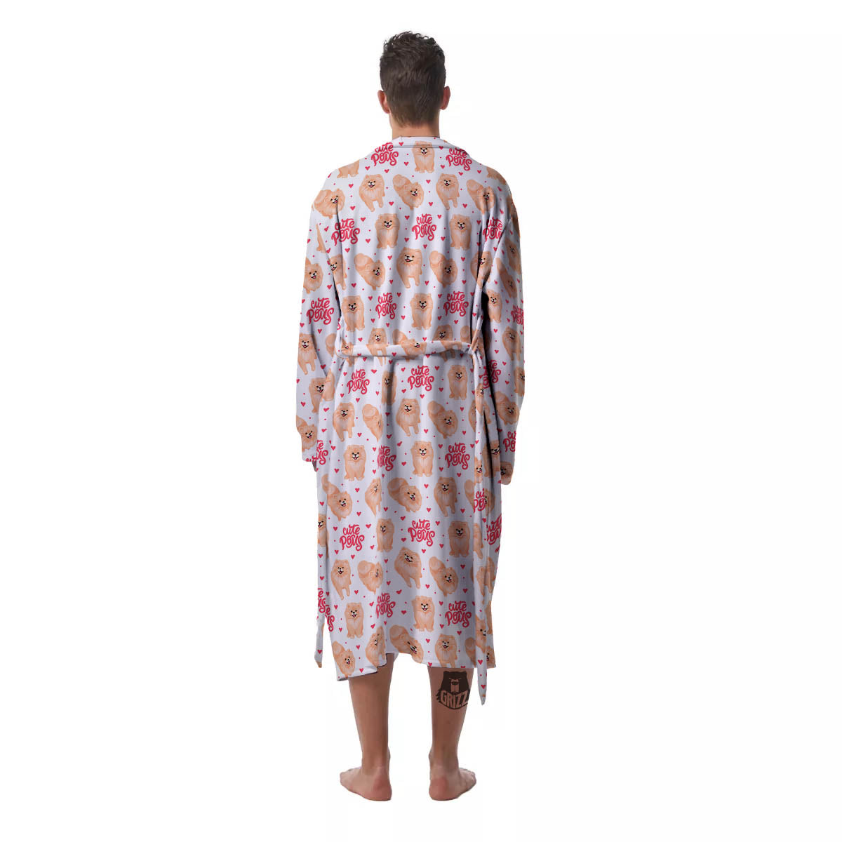 Pomeranian Cartoon Print Pattern Men's Robe-grizzshop