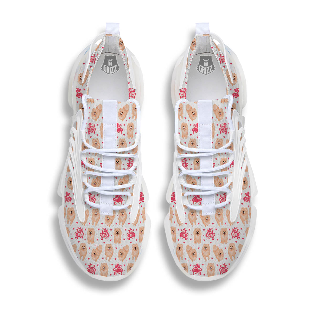 Pomeranian Cartoon Print Pattern White Gym Shoes-grizzshop