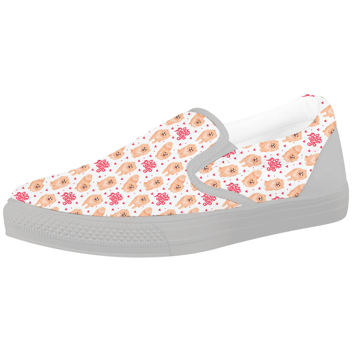 Pomeranian Cartoon Print Pattern White Slip On Shoes-grizzshop