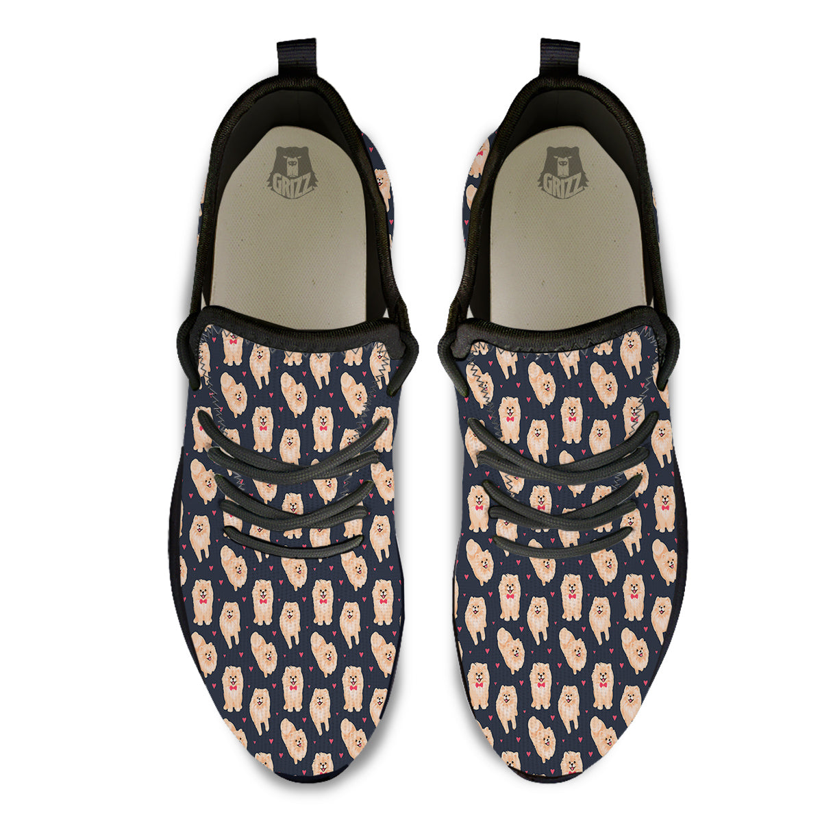 Pomeranian Cute Print Pattern Black Athletic Shoes-grizzshop