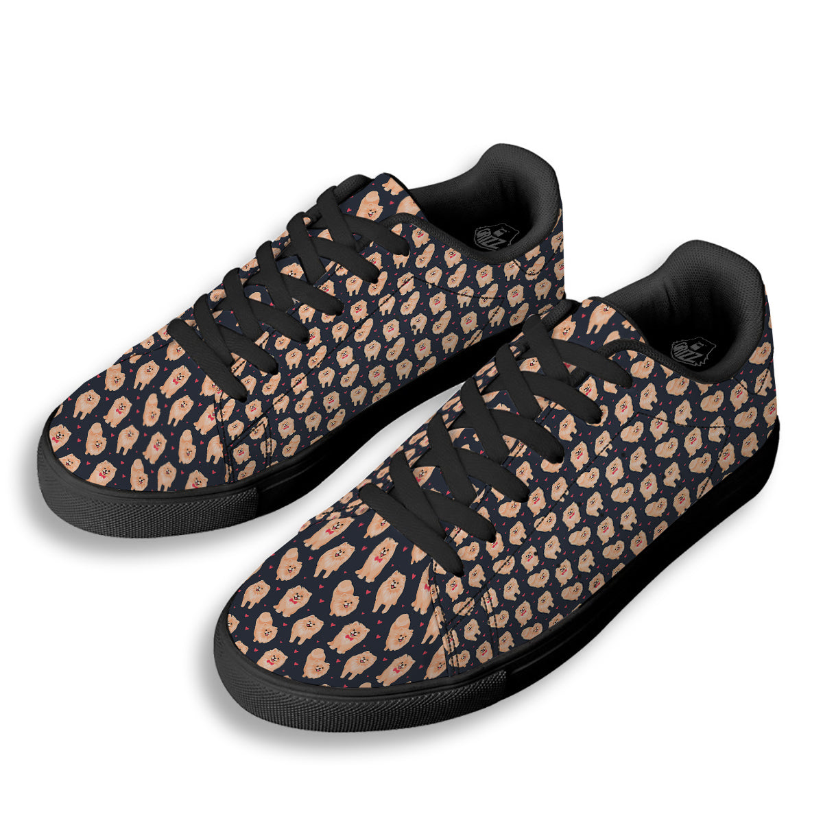 Pomeranian Cute Print Pattern Black Low Top Sneakers-grizzshop