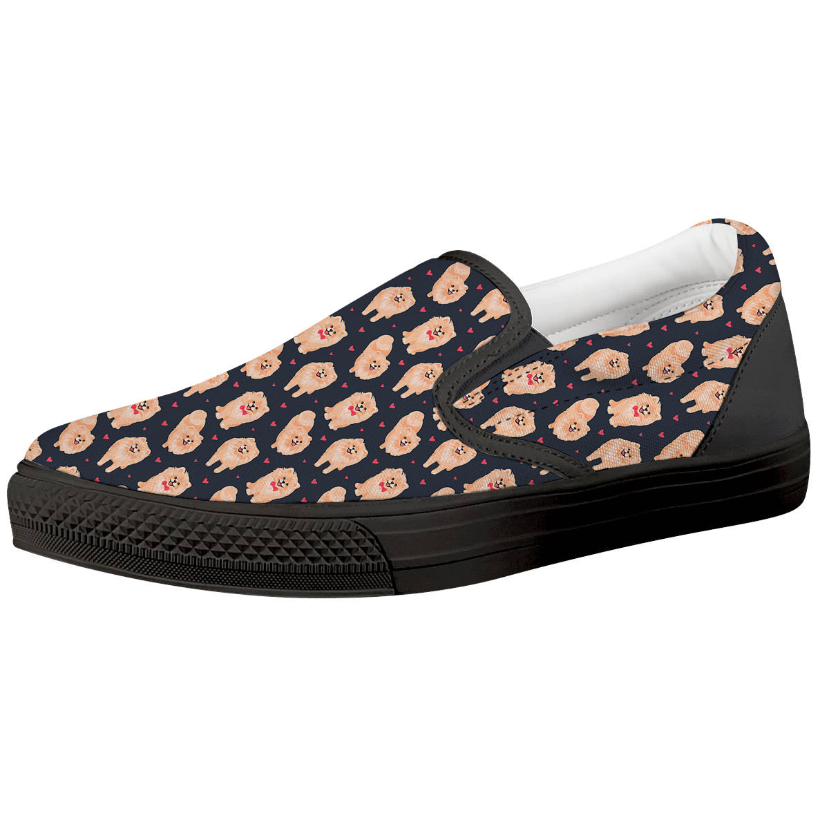 Pomeranian Cute Print Pattern Black Slip On Shoes-grizzshop