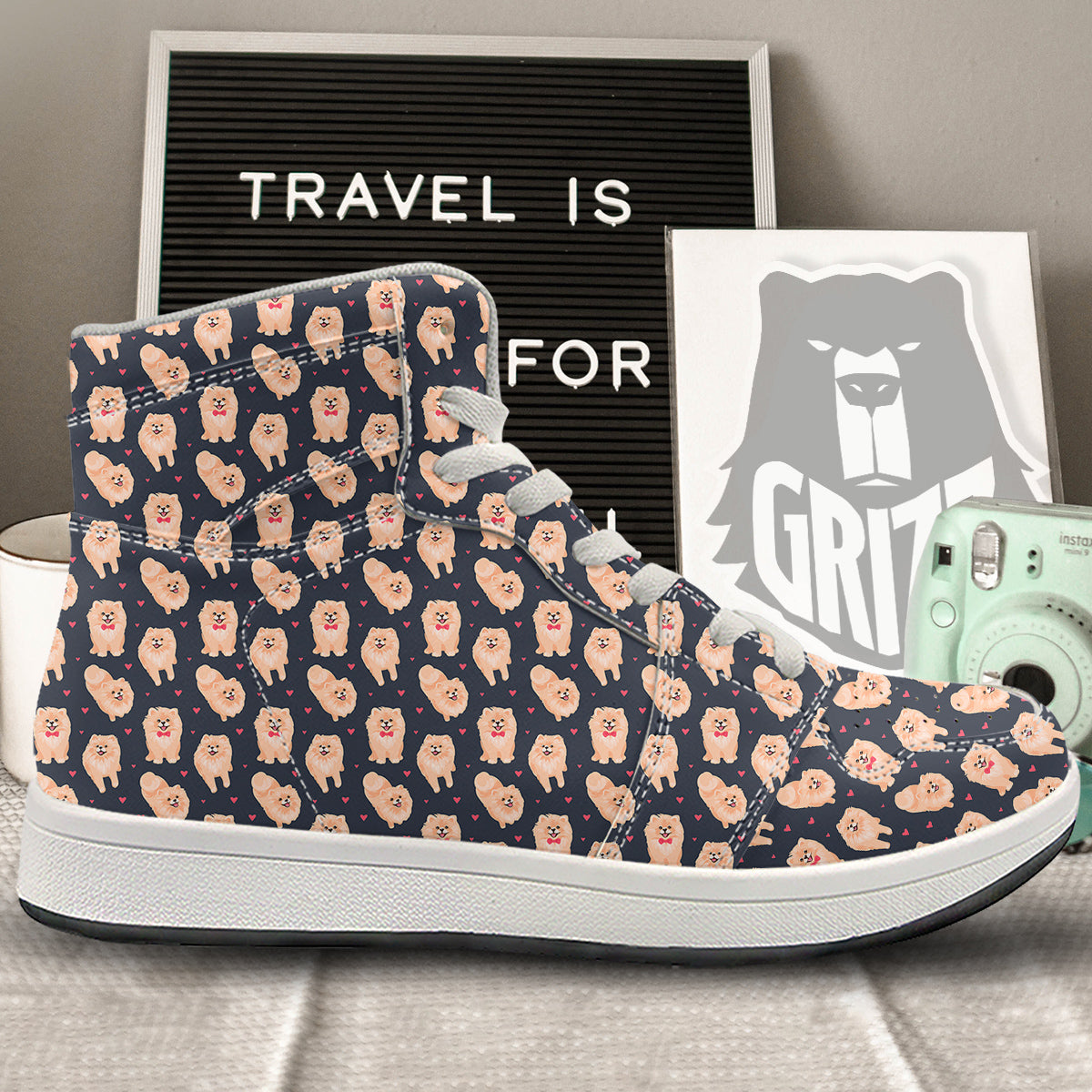 Pomeranian Cute Print Pattern High Top Sneakers-grizzshop