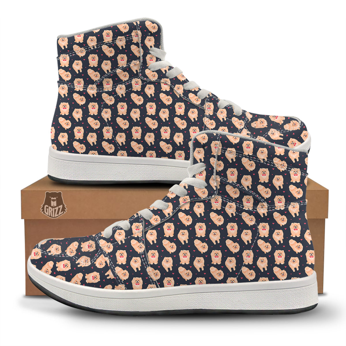 Pomeranian Cute Print Pattern High Top Sneakers-grizzshop