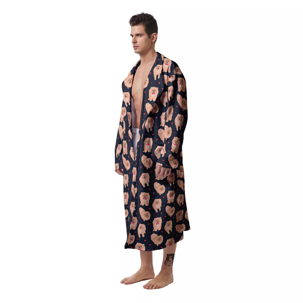 Pomeranian Cute Print Pattern Men's Robe-grizzshop
