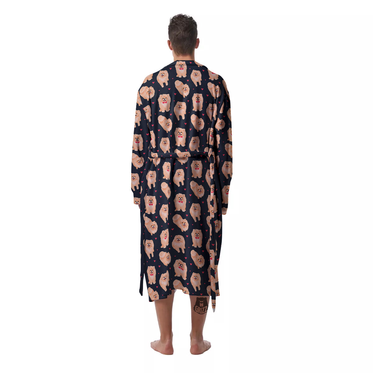 Pomeranian Cute Print Pattern Men's Robe-grizzshop