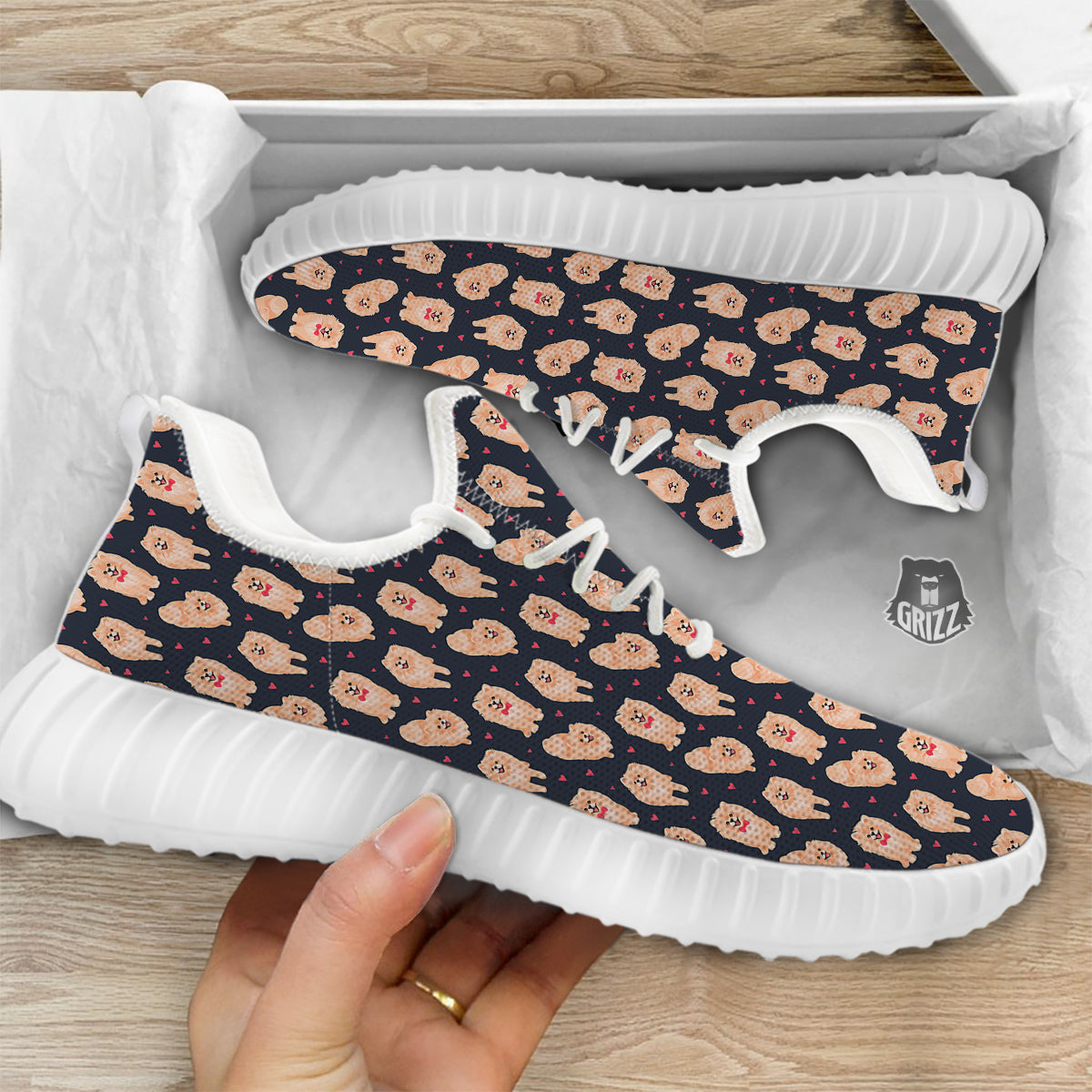Pomeranian Cute Print Pattern White Walking Shoes-grizzshop