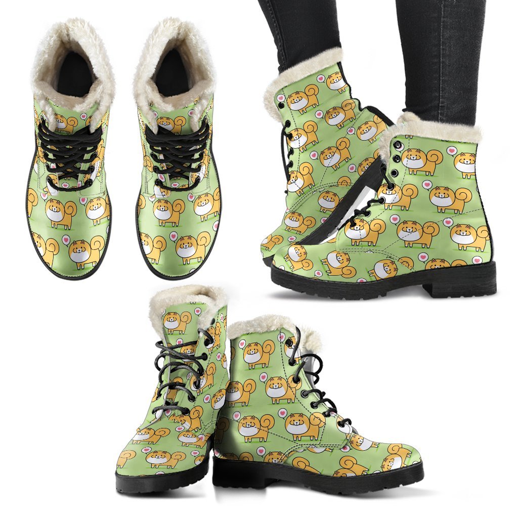 Pomeranian Dog Pattern Print Comfy Winter Boots-grizzshop