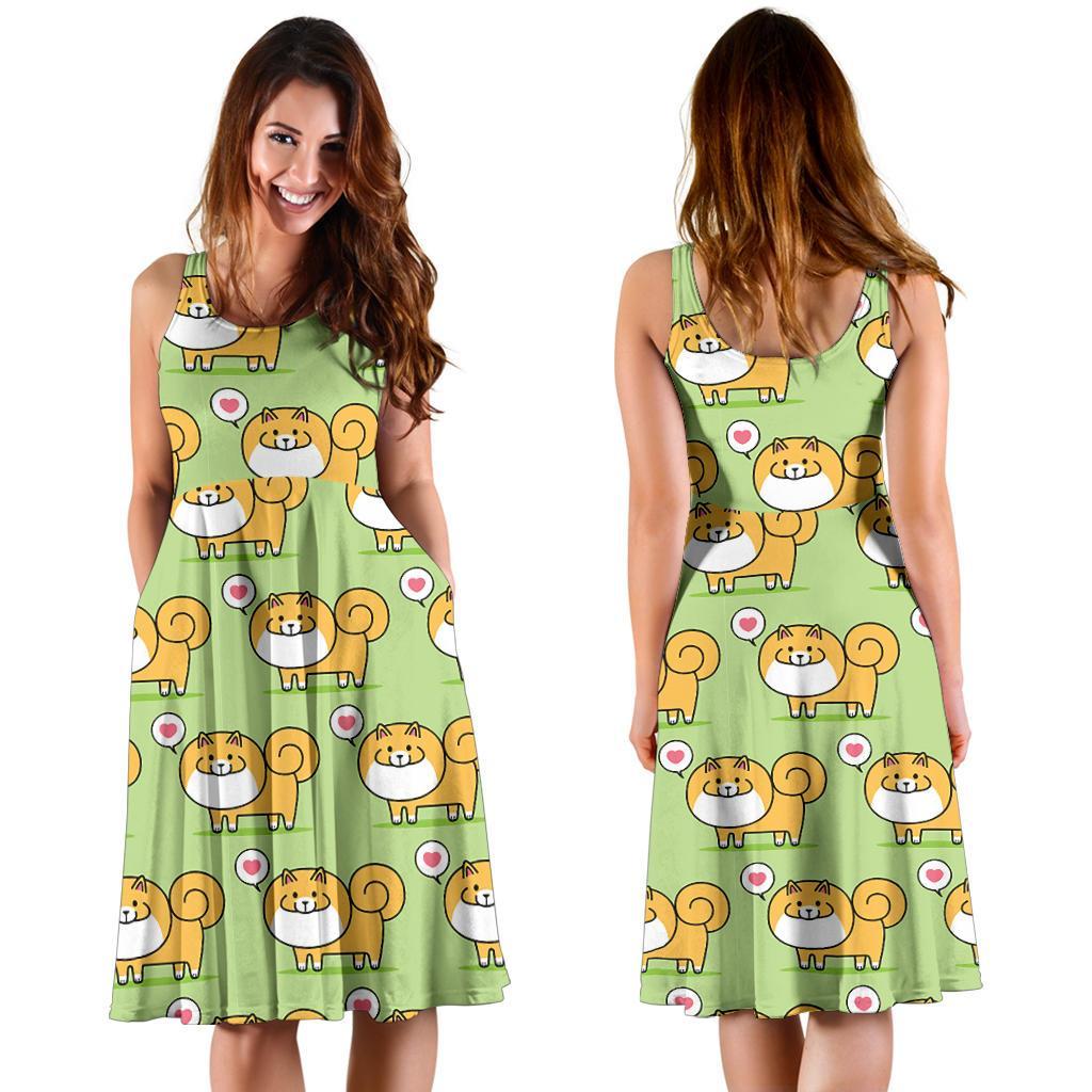 Pomeranian Dog Pattern Print Dress-grizzshop