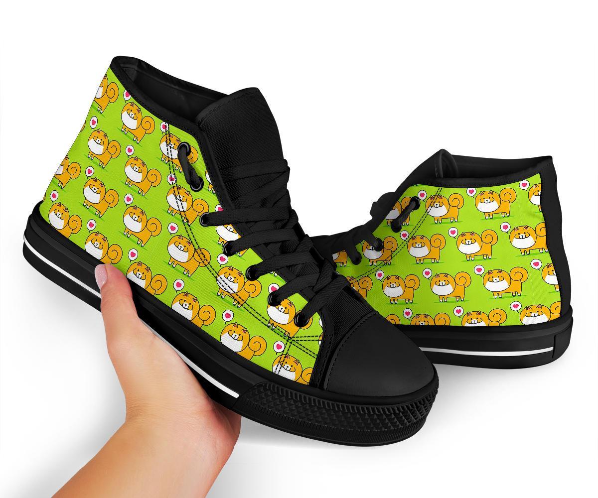 Pomeranian Dog Pattern Print Men Women's High Top Shoes-grizzshop