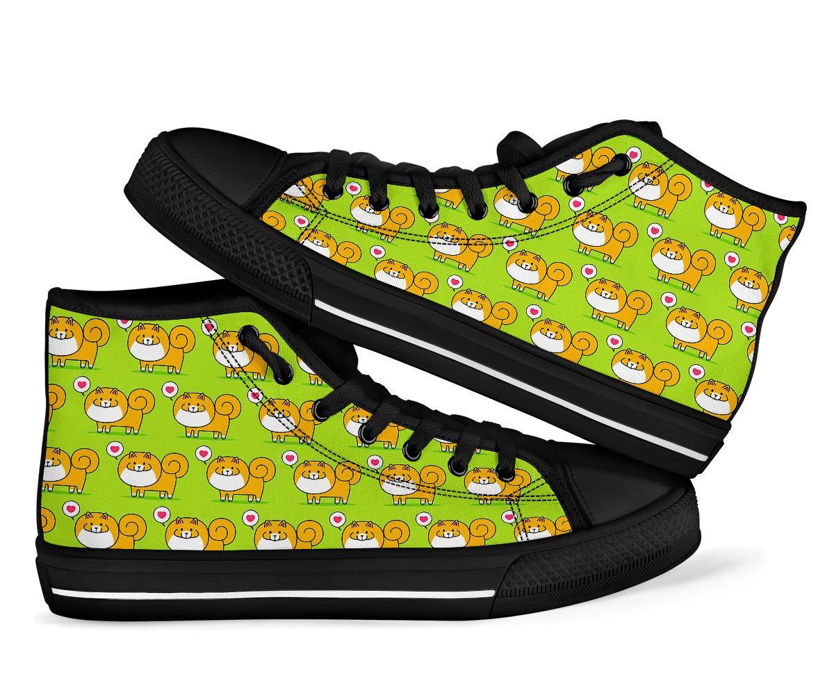 Pomeranian Dog Pattern Print Men Women's High Top Shoes-grizzshop