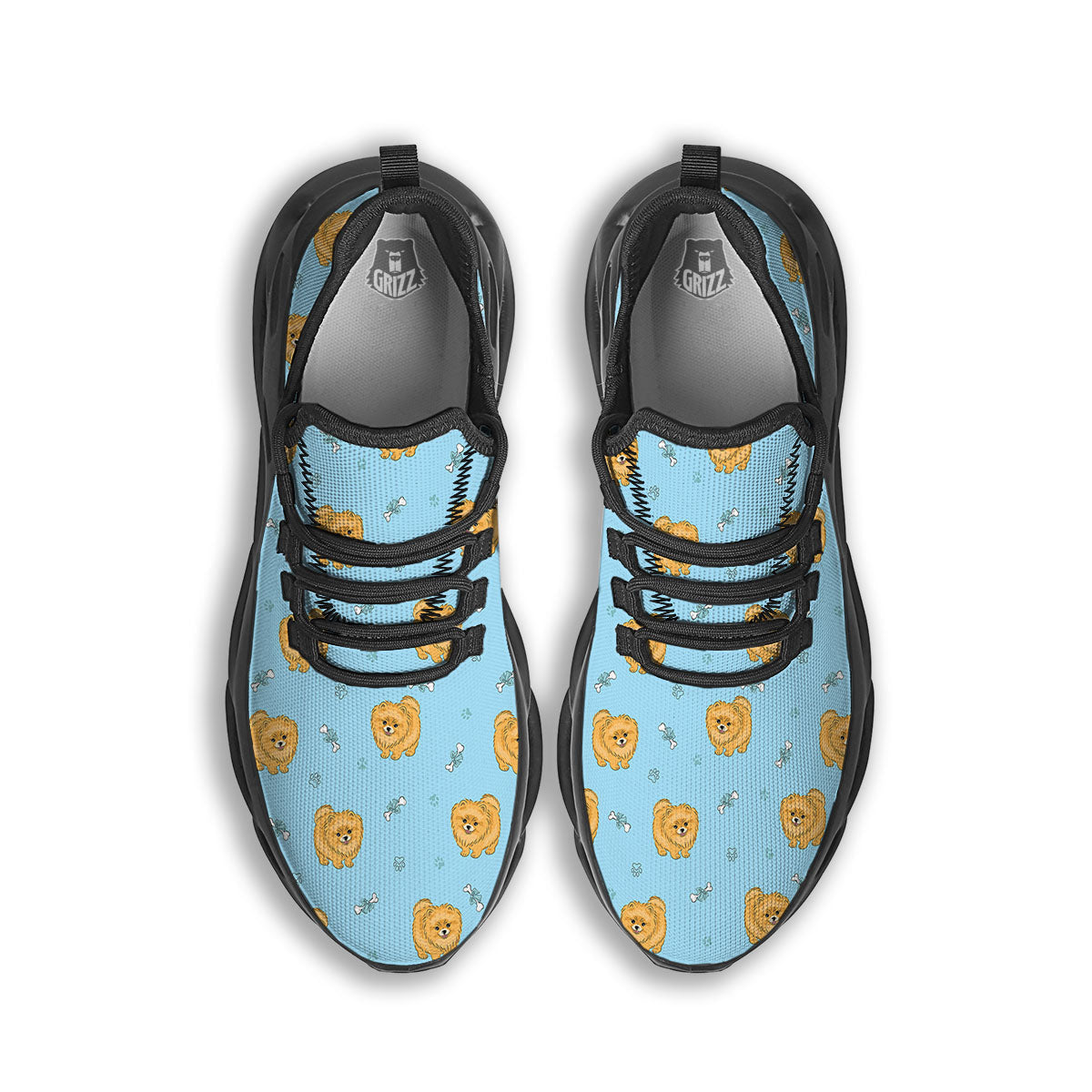 Pomeranian Little Print Pattern Black Running Shoes-grizzshop