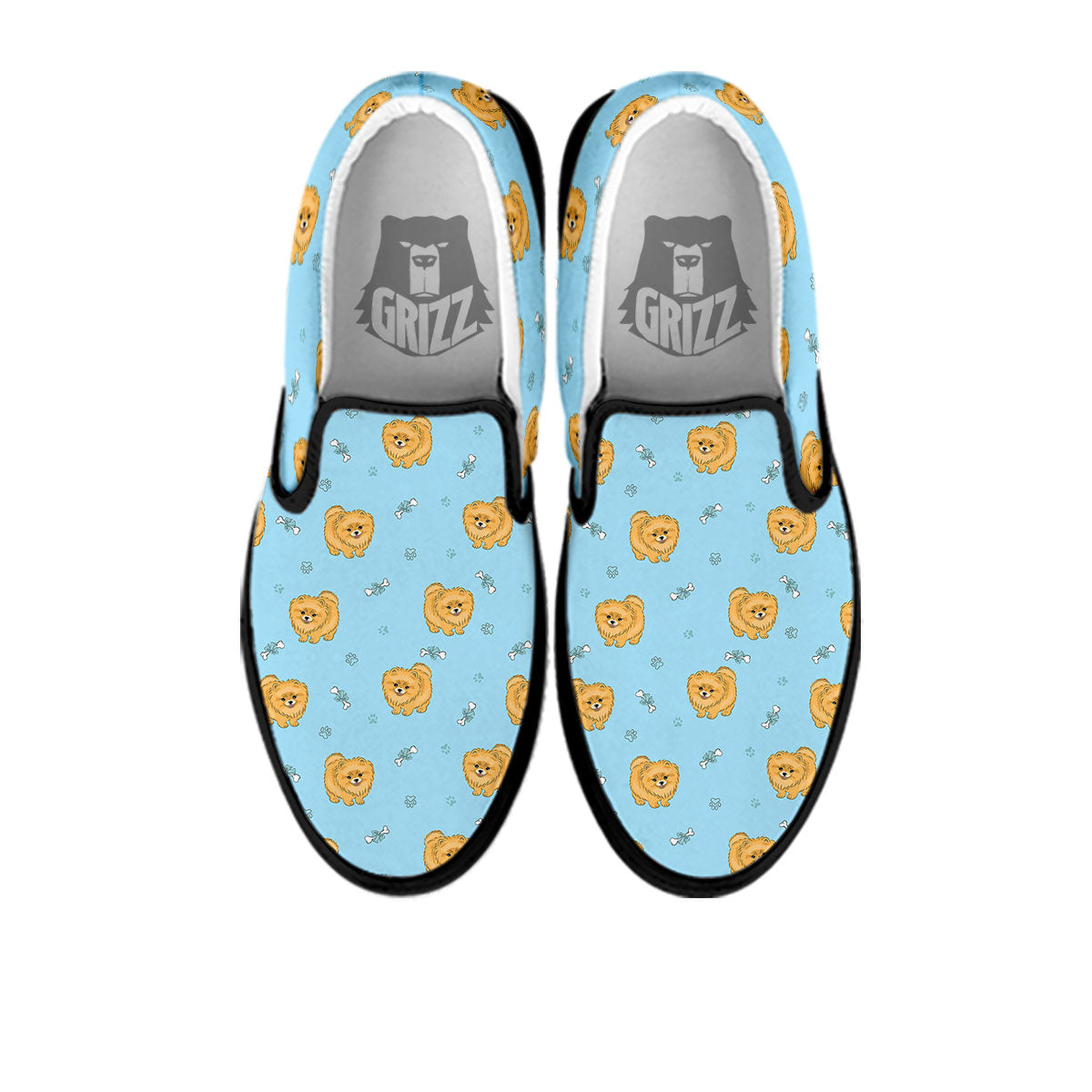 Pomeranian Little Print Pattern Black Slip On Shoes-grizzshop