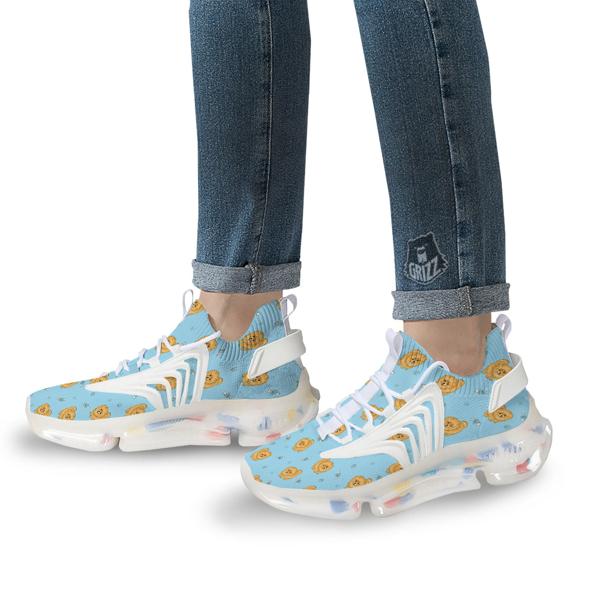 Pomeranian Little Print Pattern White Gym Shoes-grizzshop