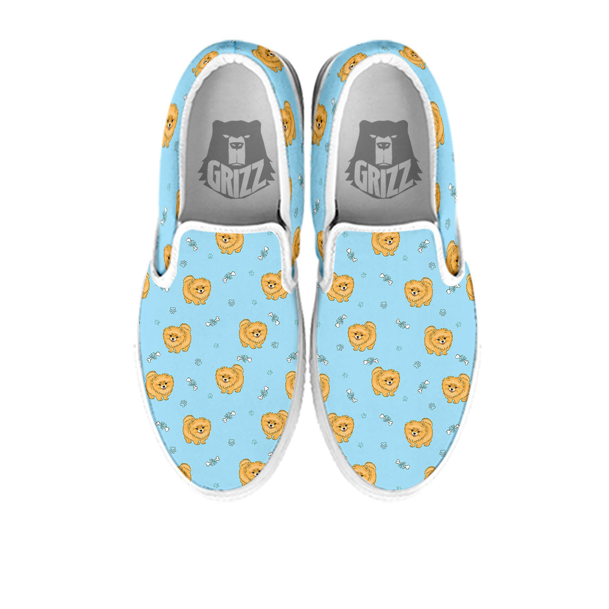 Pomeranian Little Print Pattern White Slip On Shoes-grizzshop