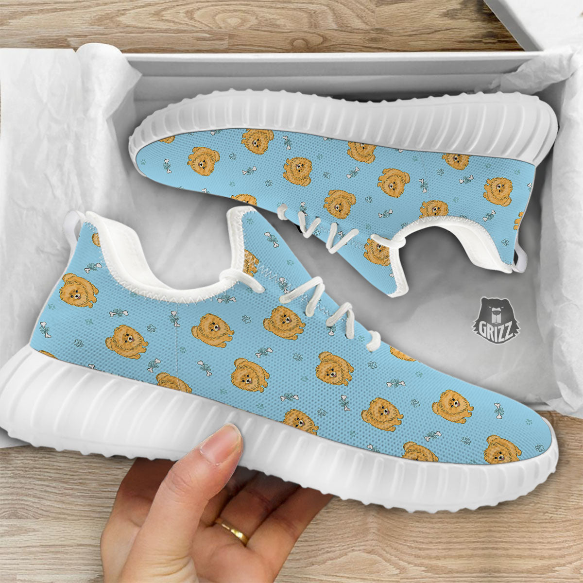 Pomeranian Little Print Pattern White Walking Shoes-grizzshop
