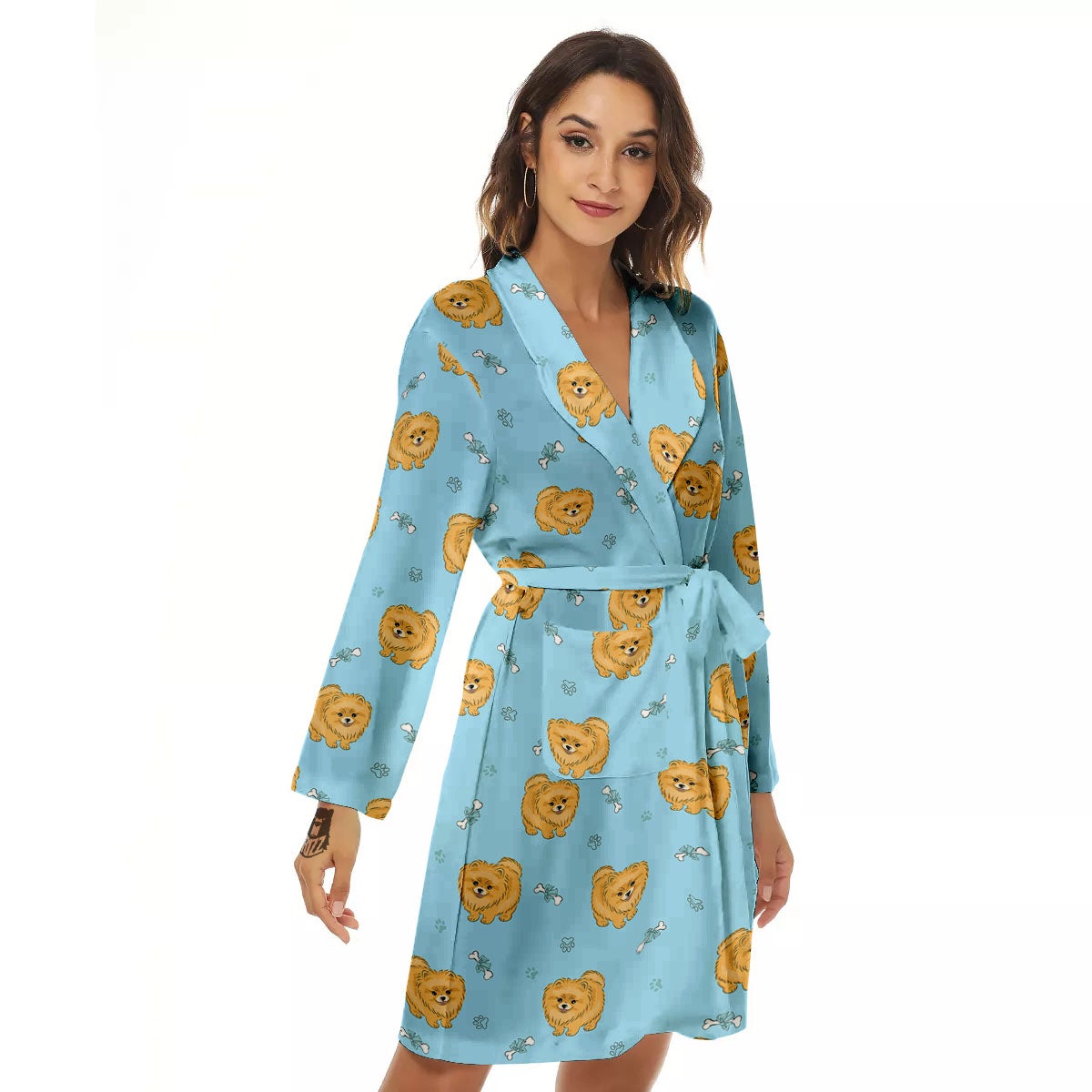 Pomeranian Little Print Pattern Women's Robe-grizzshop