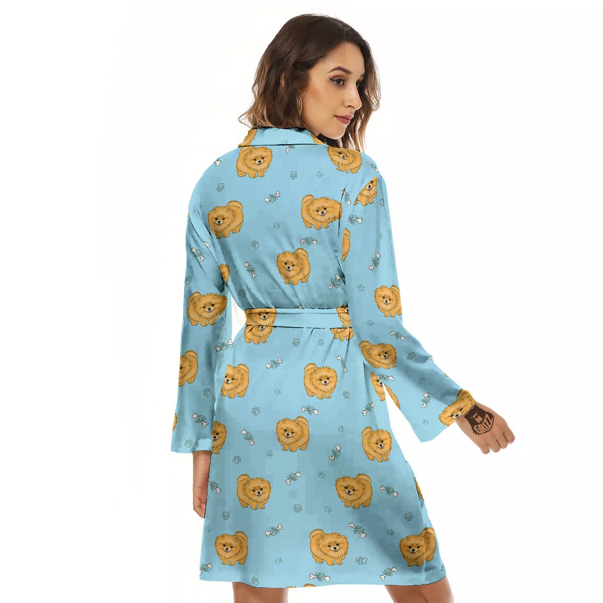 Pomeranian Little Print Pattern Women's Robe-grizzshop