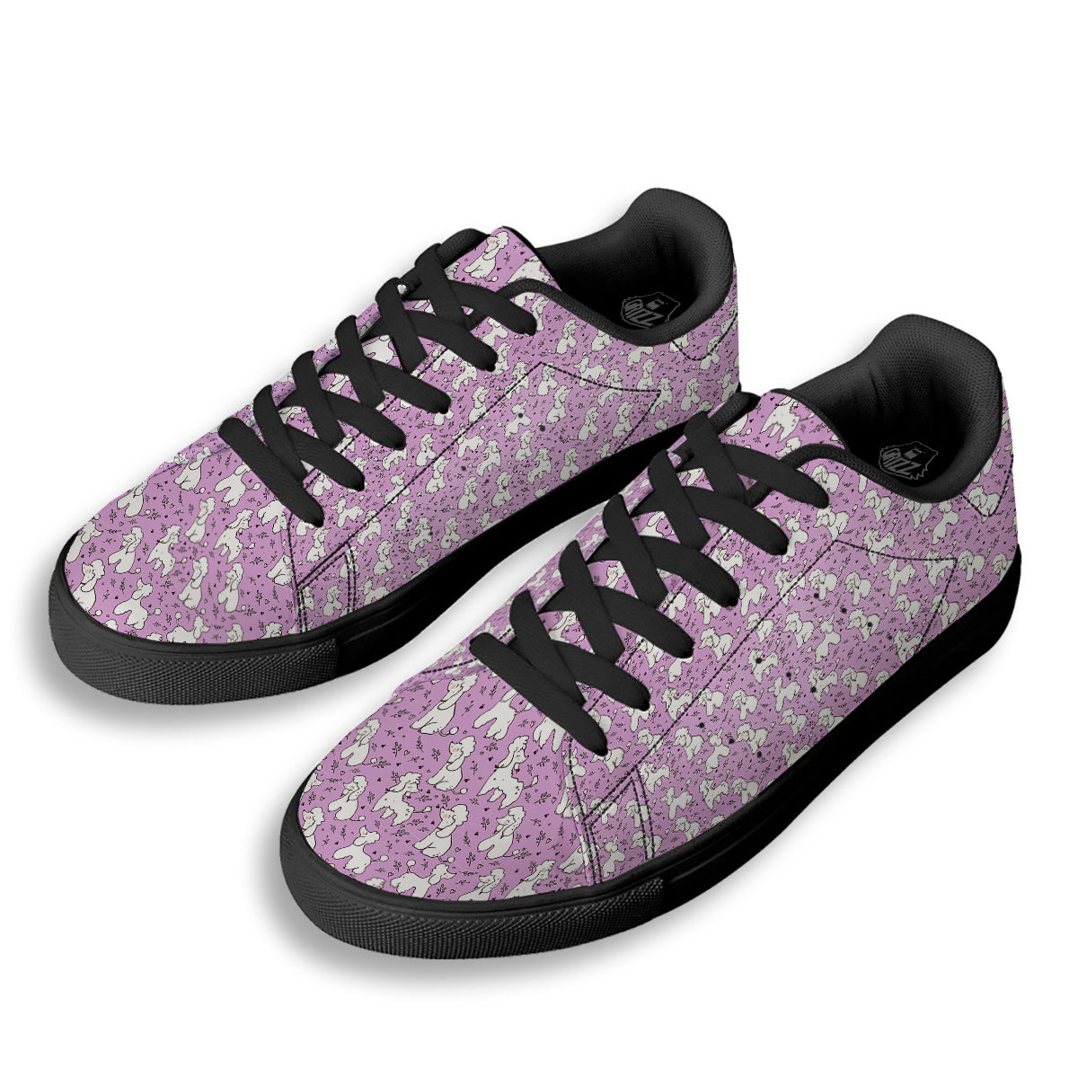 Poodle Cute Print Pattern Black Low Top Sneakers-grizzshop