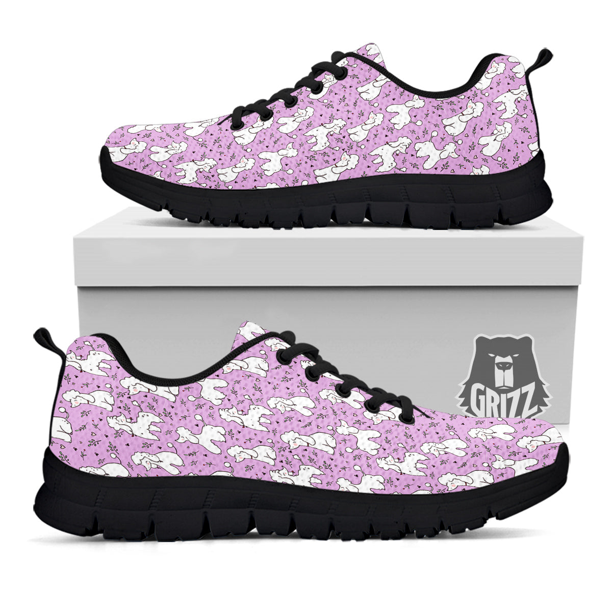 Poodle Cute Print Pattern Black Sneaker-grizzshop